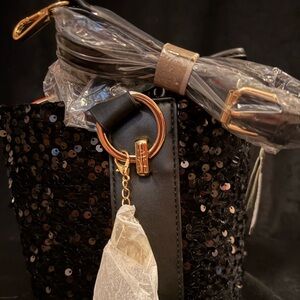 Badgley Mischka Black Sequin Bag with Gold Accents